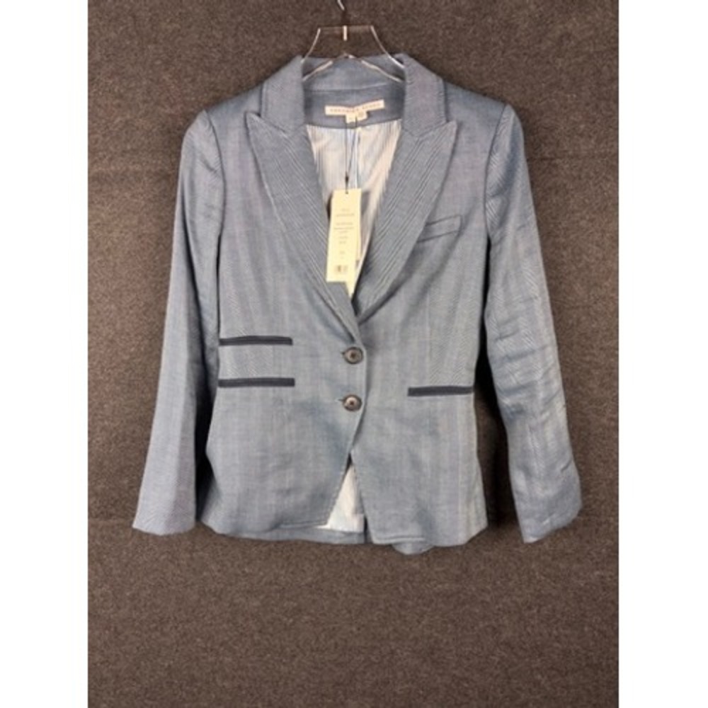Veronica Beard Hudson Dickey Jacket Blue Herringbone Linen Blazer Womens 4 NWT